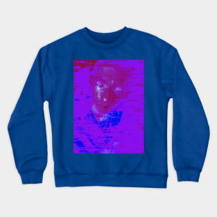 Portrait, digital collage and special processing. Man looking on us. Eyes. Smudged shapes. Violet. Crewneck Sweatshirt